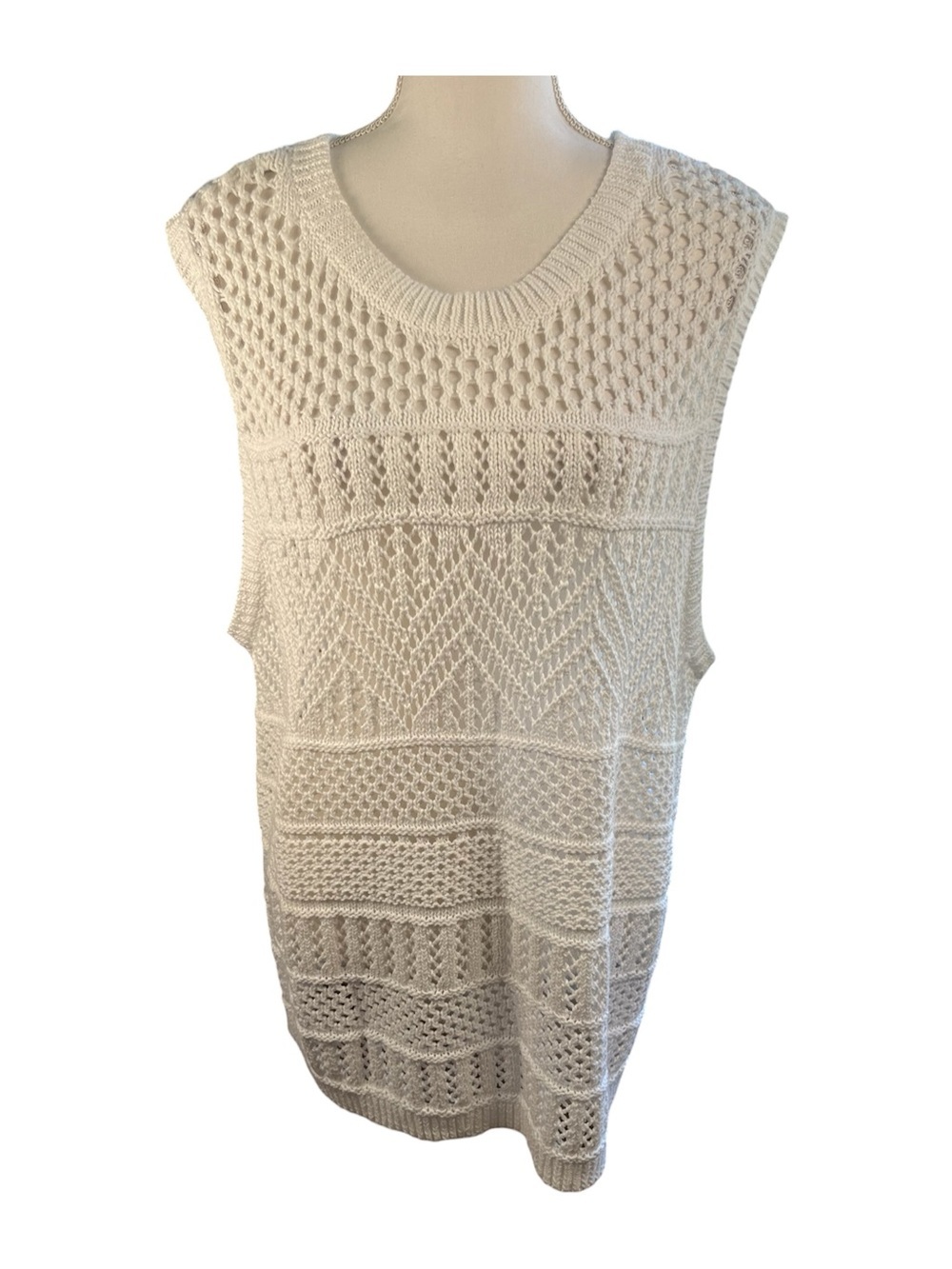Talbots White Open-Knit V-Neck Sweater Vest NWT!
